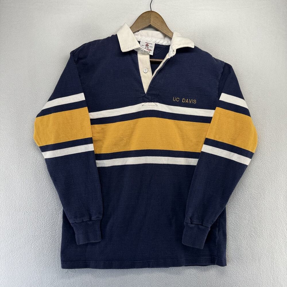 Vintage UC Davis Rugby Shirt men's 2XLT 2XL Tall Blue California Barbarian 90s